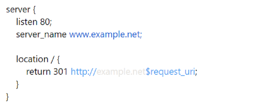 Пример записи о редиректе c www.example.net на example.net1