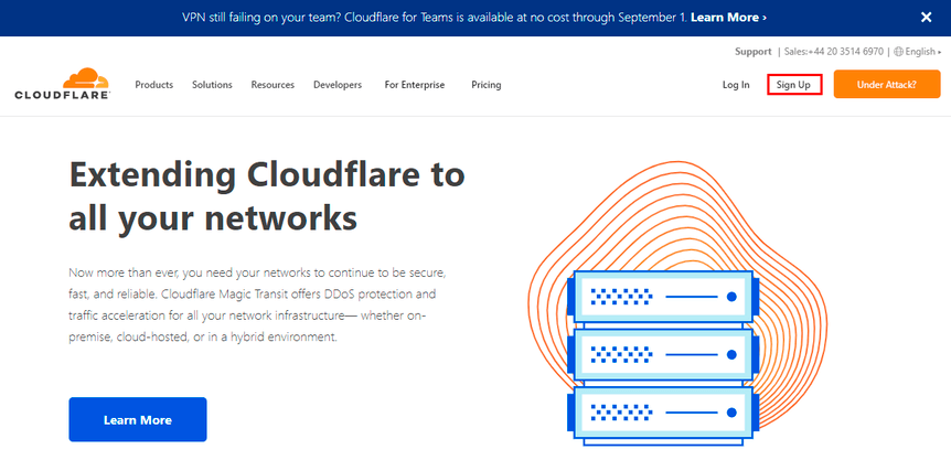 Регистрация на сайте CloudFlare