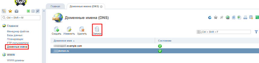Создание DNS-записи в ISPmanager